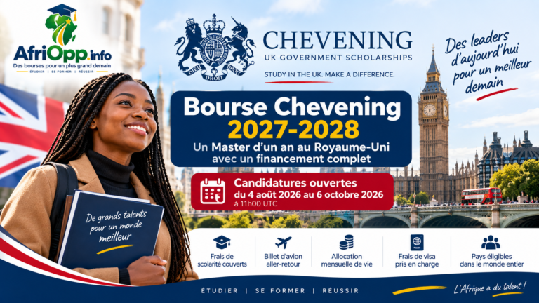 Bourse Chevening 2027-2028 : étudier gratuitement au Royaume-Uni avec une bourse entièrement financée
