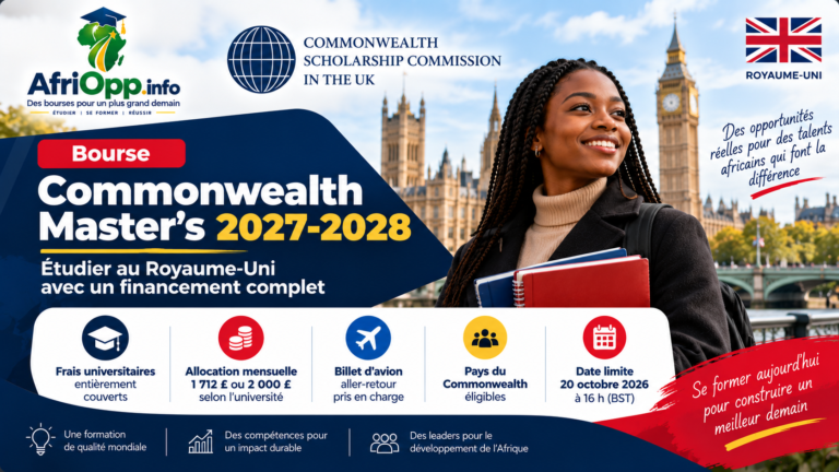 Bourse Commonwealth Master’s 2027-2028 : étudier au Royaume-Uni avec un financement complet